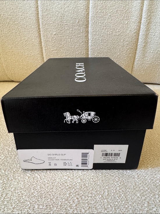 Coach Shoes - Coach Burgundy and Black Shearling Logo Sole Flats/slippers. NWT